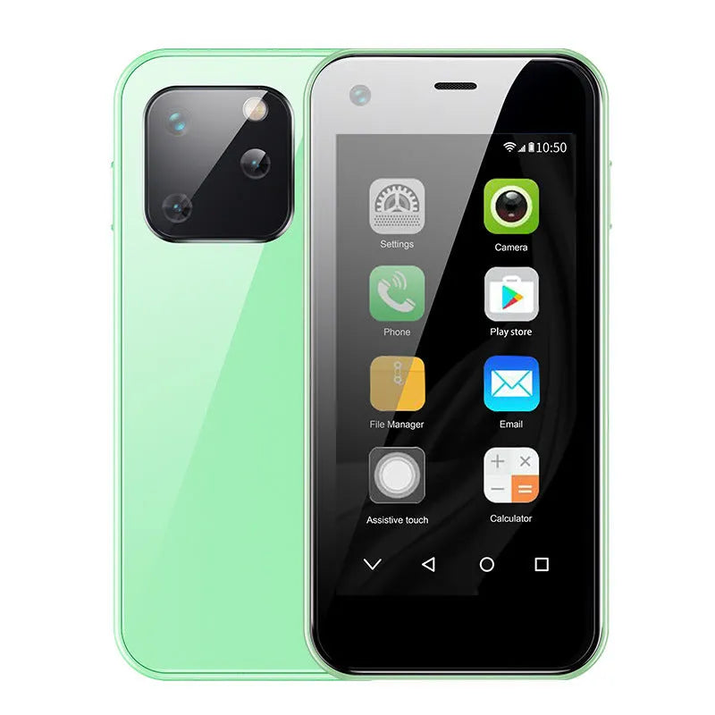 Ultra-compact mini Android smartphone with 2.5-inch screen shown in Phantom Night Black colour.