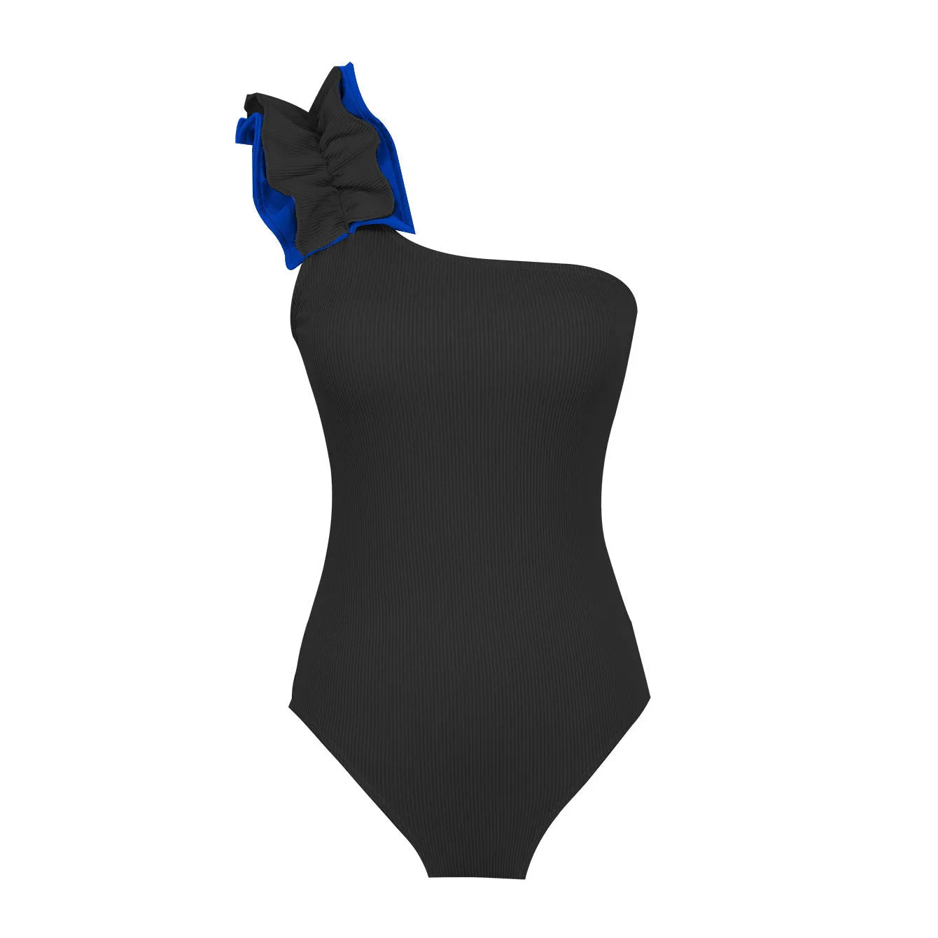 Single-shoulder suspender tube top one-piece swimsuit for women in solid colour with high-waisted design