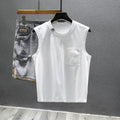 Black and white cotton sleeveless t-shirt with loose fit and straight hem design