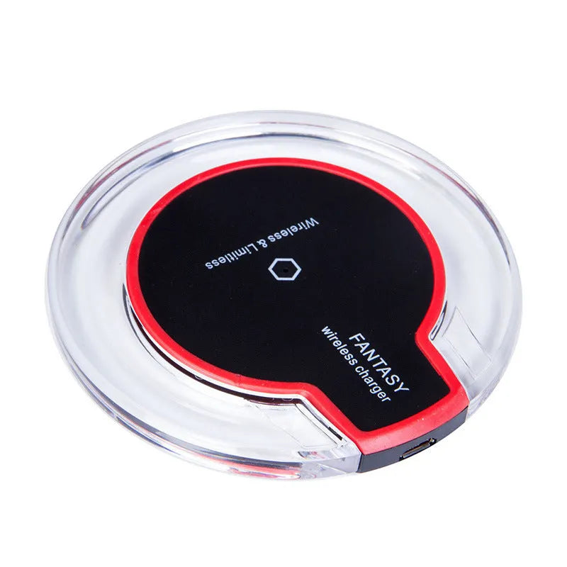 15W magnetic wireless charger with USB-C input, black finish, on a white desk, 84mm diameter disc with magnetic phone alignment