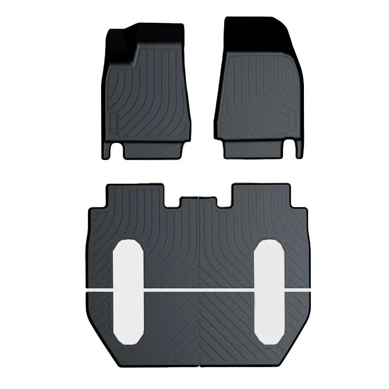 Rubber floor mats with TPE footrest designed for Tesla Model 3, Model Y, Model X, and Model S cars