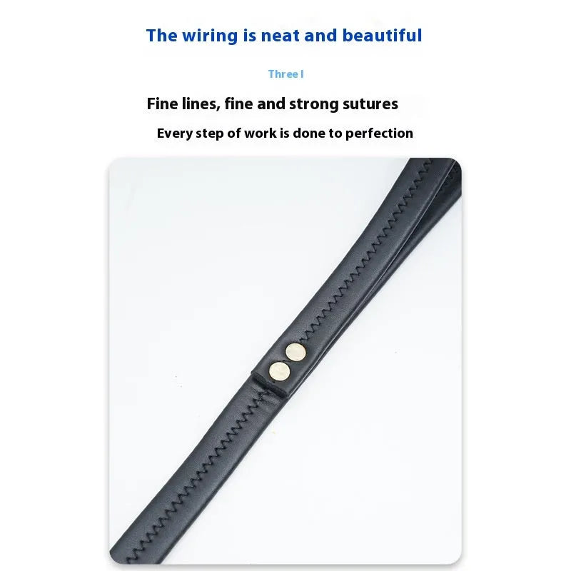 Black PU leather pet traction belt with metal chain rings for lead attachment
