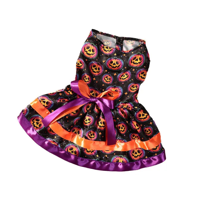 Halloween dog skirt in colourful pumpkin print with double-layer design