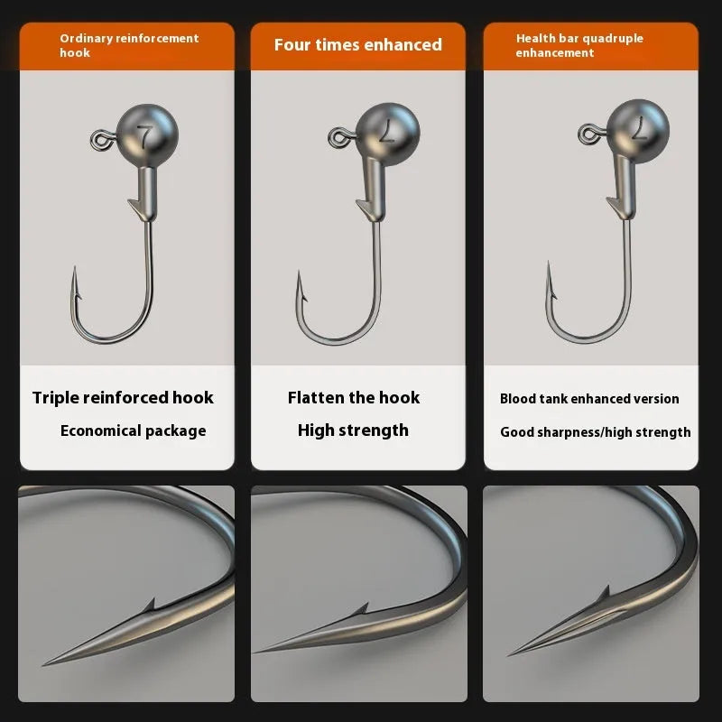 Enhanced lead-headed jig hooks pack of 50 pieces for soft plastic lure fishing