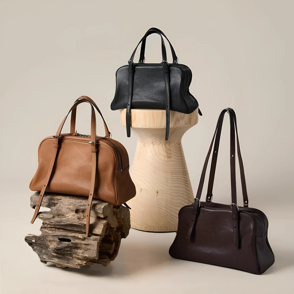 Women's retro genuine leather shoulder bag in horizontal square design with large capacity