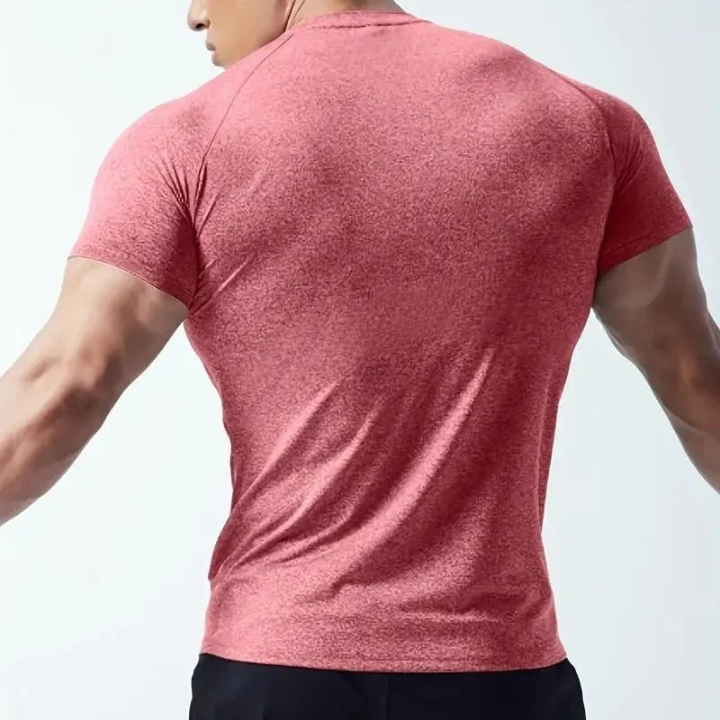 Men's tight stretch quick-drying running t-shirt in polyester fabric