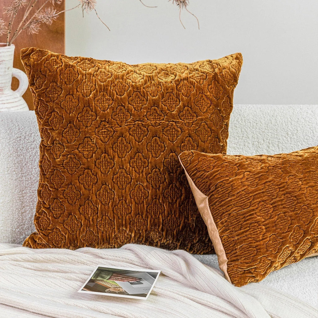 Brown gold quilted cotton cushion with Chinese antique style three-dimensional pattern