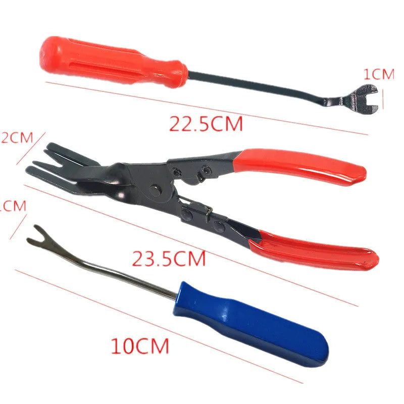 Red handle steel clip driver tool for General Motors door panel clip removal