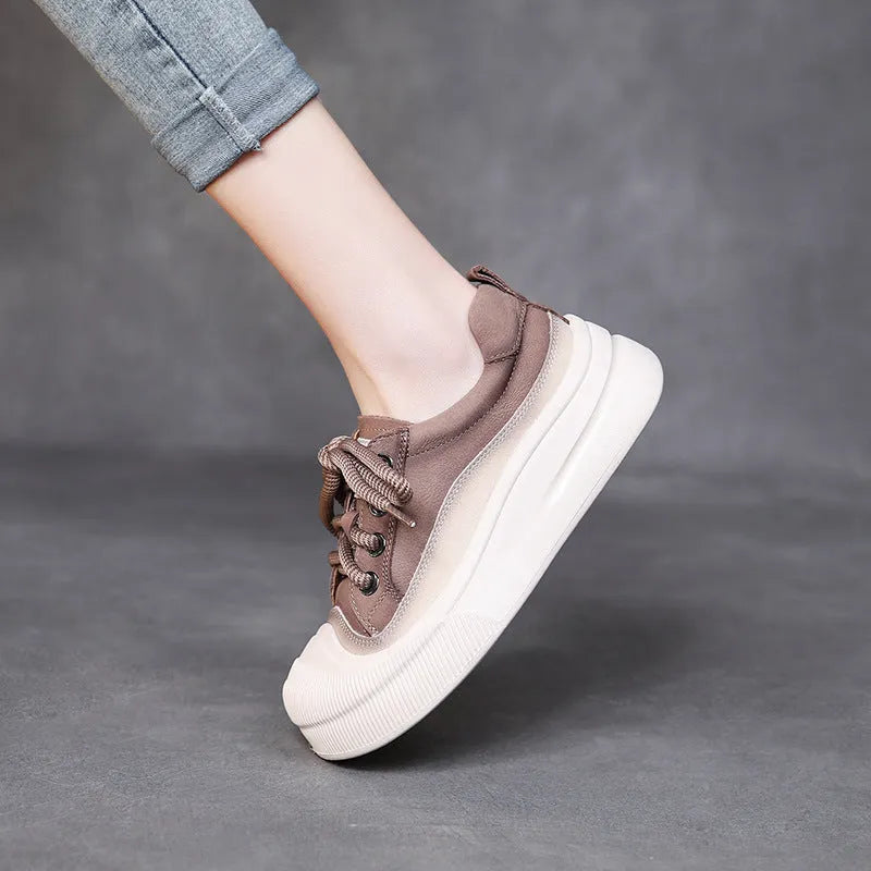 Women's full grain cow leather lace-up casual shoes in yellow and cameo brown colours