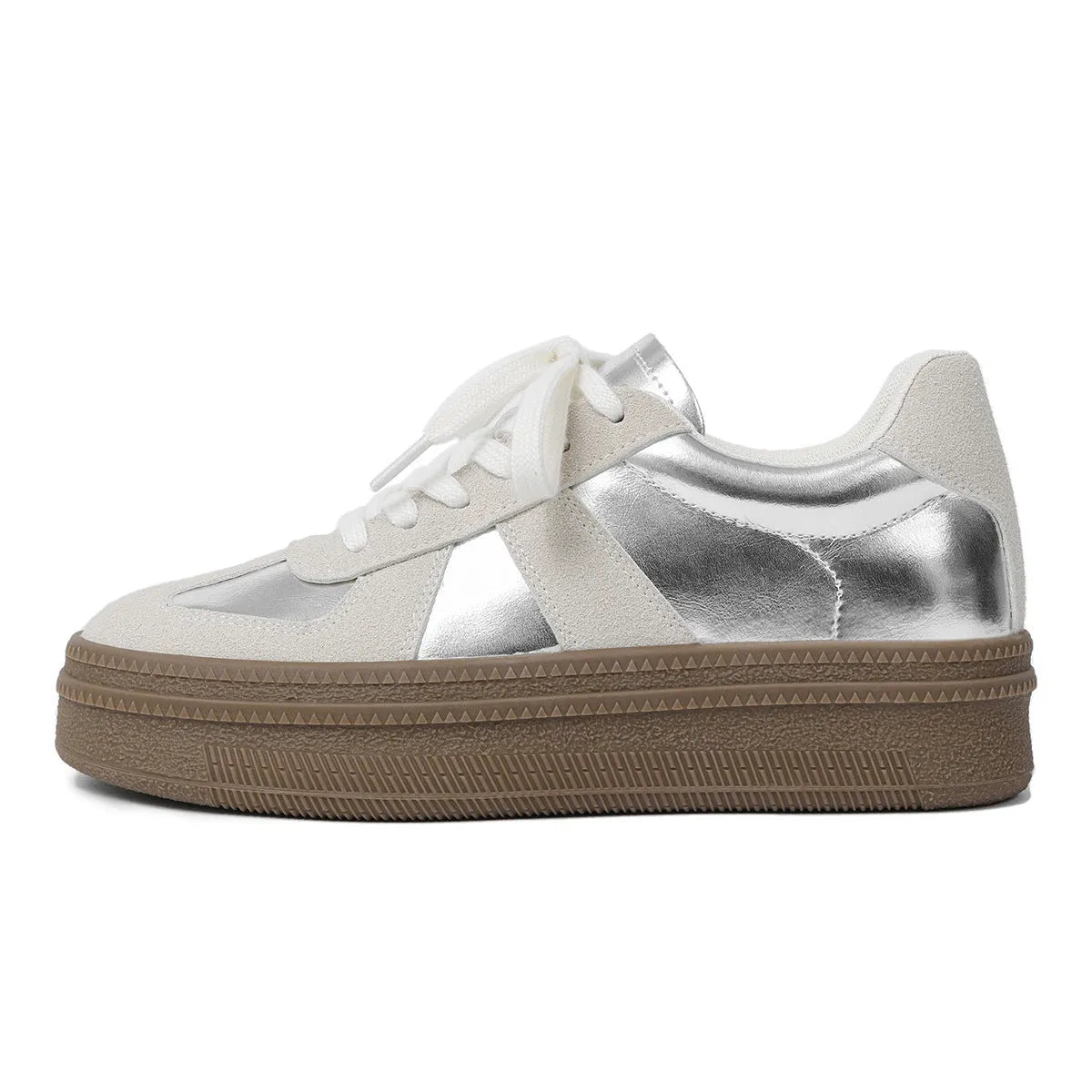 Retro round toe board shoes with cross shoulder straps in milky white colour.