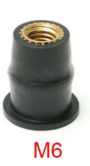 Black motorcycle rubber expansion nuts with brass threads in M4 M5 M6 sizes, set of 10 pieces.