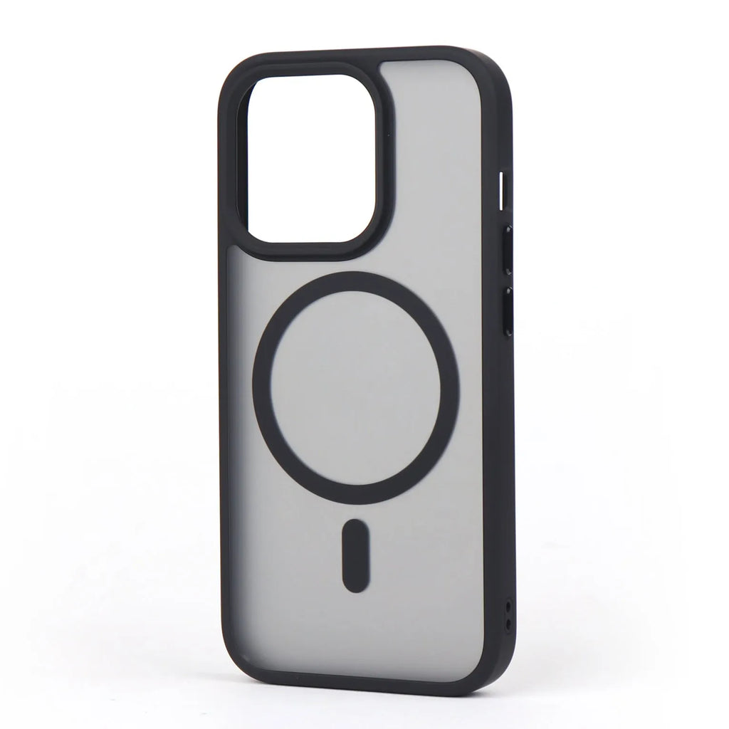Matte skin-feel magnetic phone case with cherry blossom pink finish for Apple iPhone showing rear camera cutout