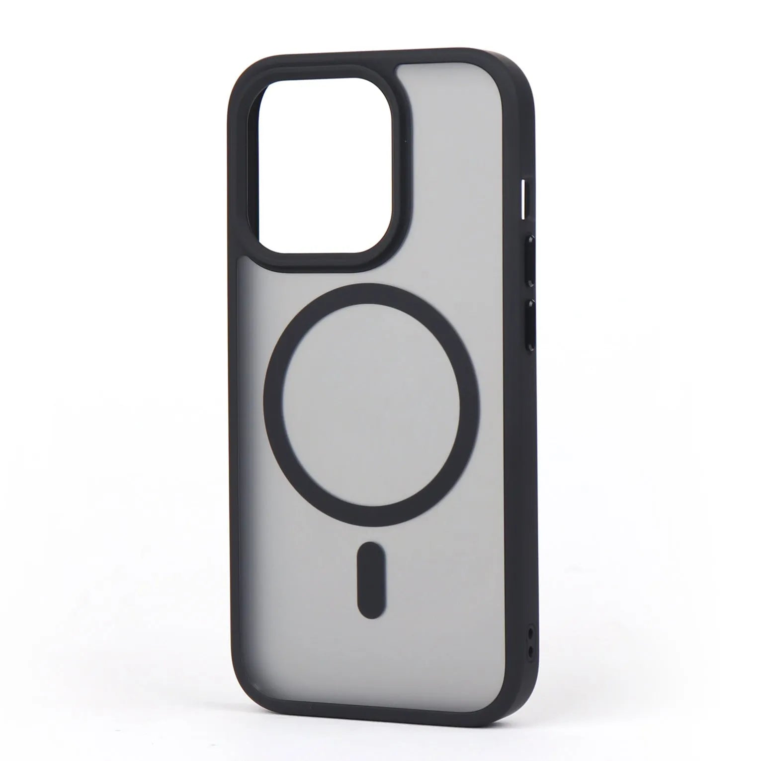 Matte skin-feel magnetic phone case with cherry blossom pink finish for Apple iPhone showing rear camera cutout