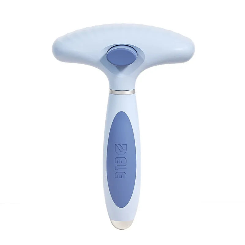 Stainless steel double-row pet grooming comb for dogs with blue or white handle options