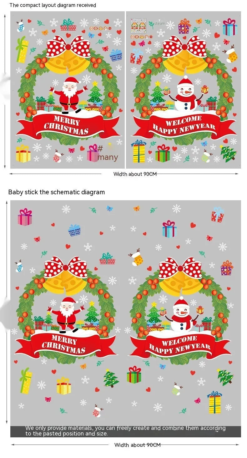 Non-adhesive electrostatic Christmas wall sticker set showing colourful cartoon design on window