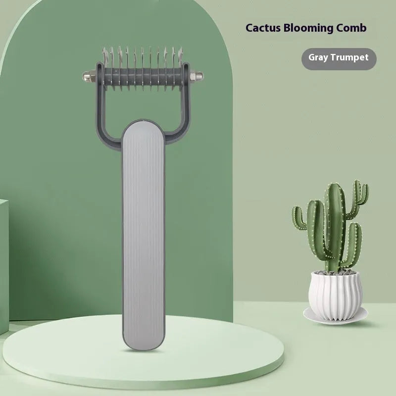 Green and grey dog grooming combs with stainless steel detangling teeth