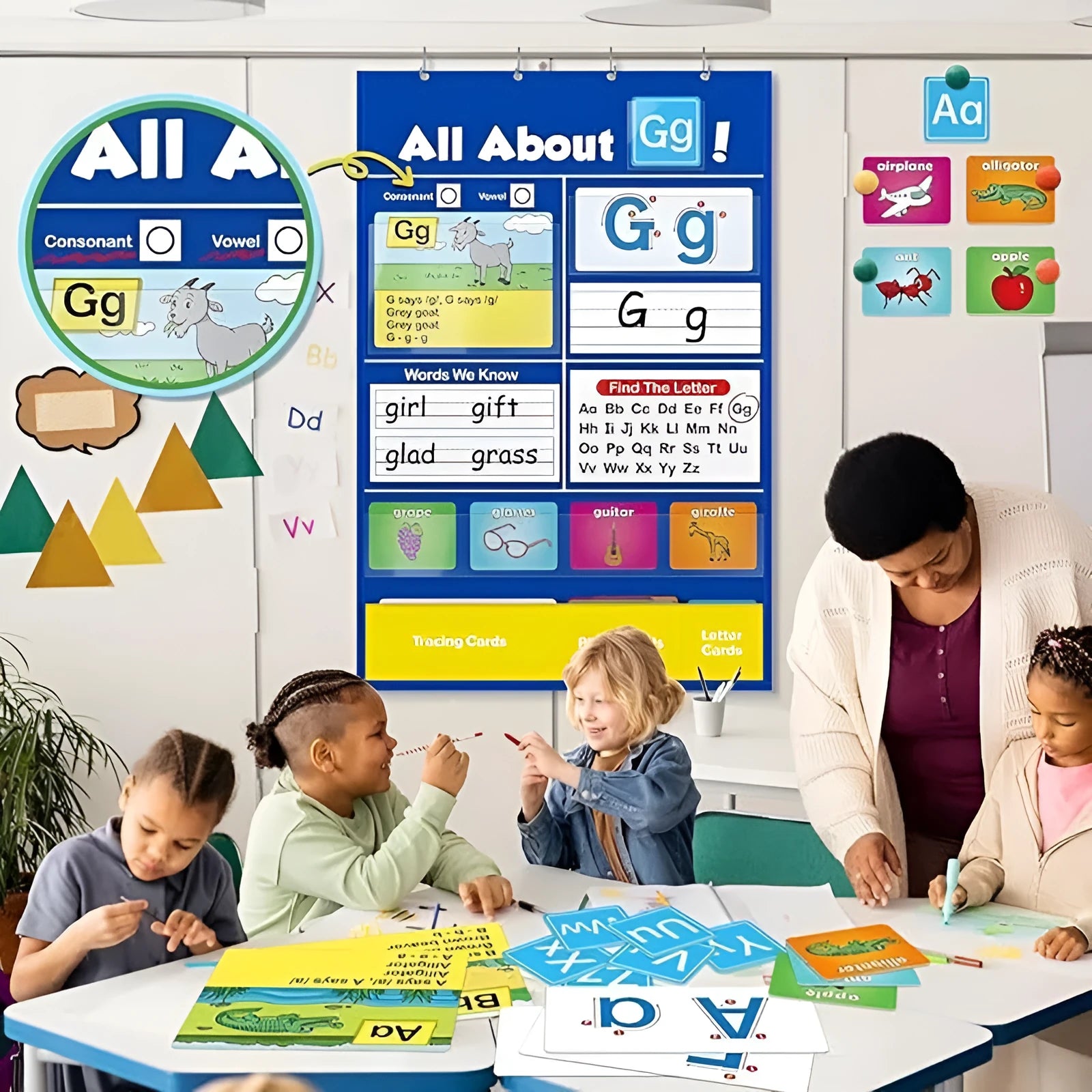 Children's alphabet learning sleeve table chart with word cards, letter cards, picture cards and songs