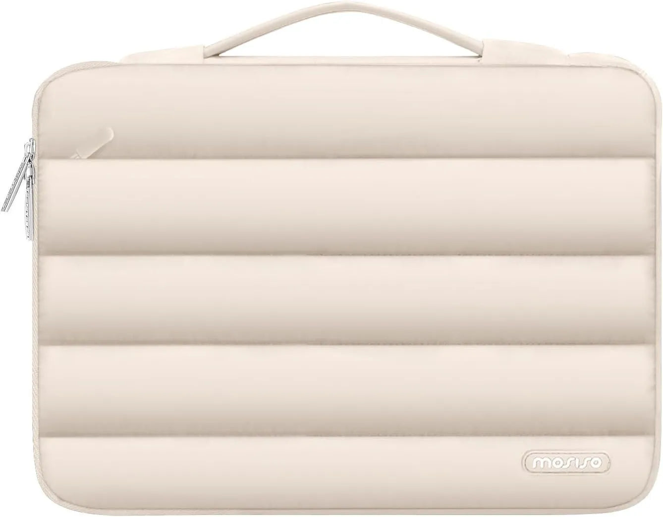 Velvet cotton laptop bag in light brown colour showing plaid elements and shrink storage design
