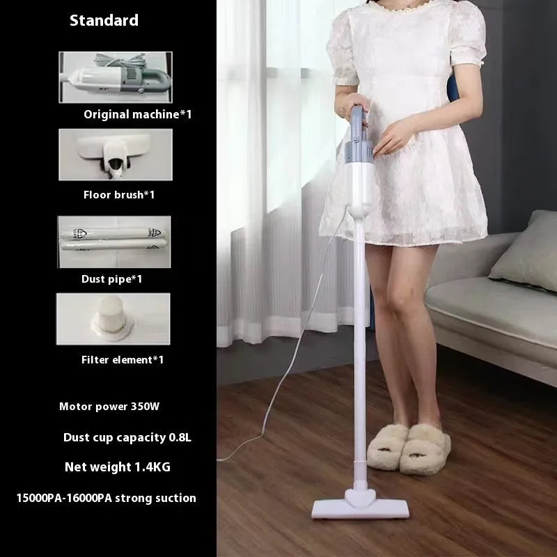 White flagship wired vacuum cleaner with suction mop integrated and anti-mite head on hard floor