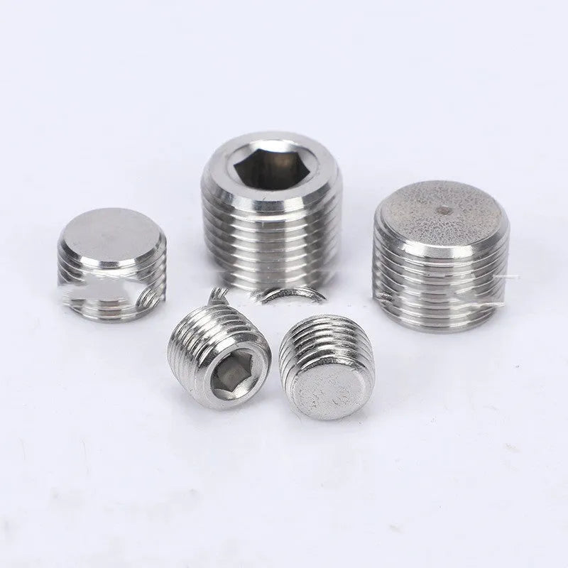 304 stainless steel hexagon head plug for 3/8 inch pipe bulkhead connections.