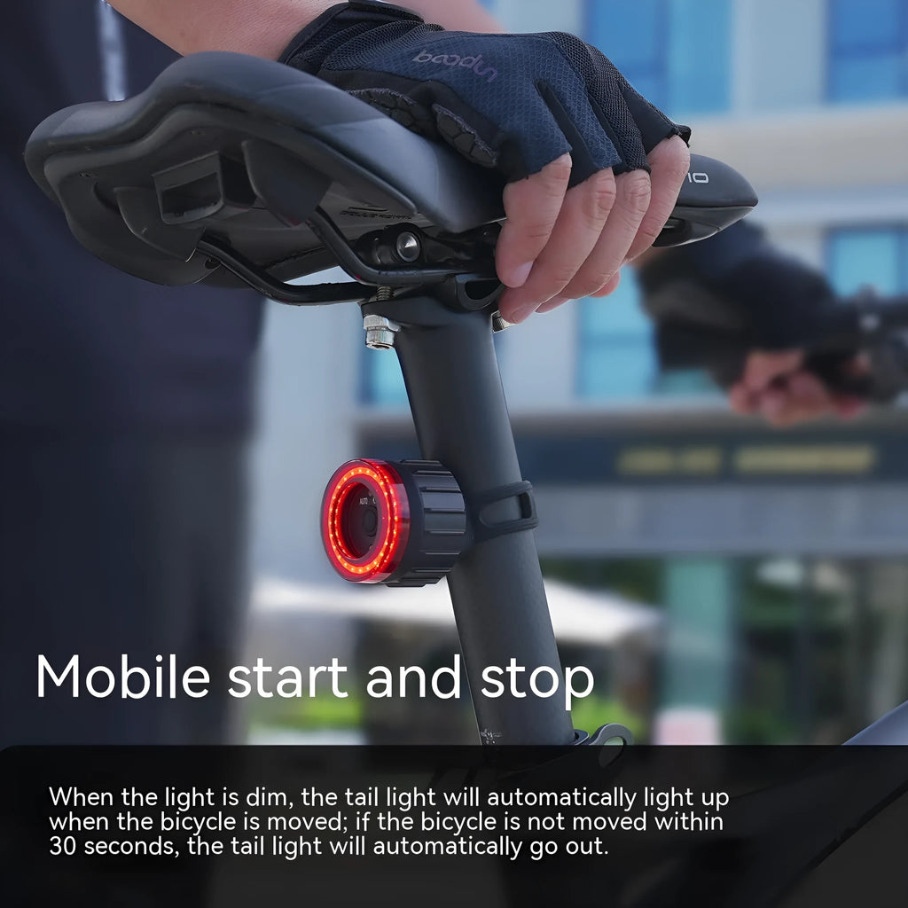 Black intelligent induction brake taillight with aluminium alloy body and seat tube bracket for cycling safety