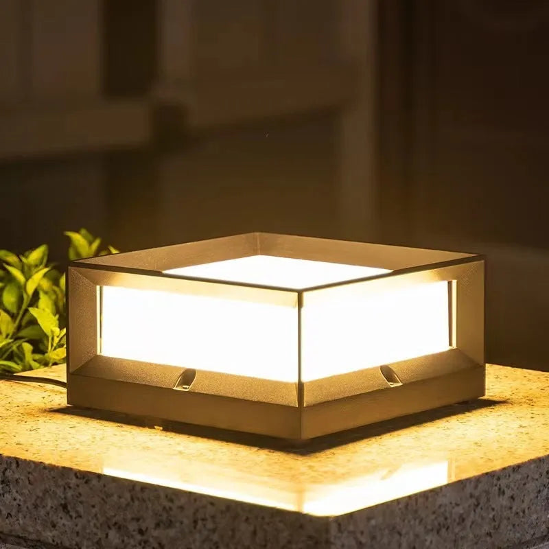 Solar-powered aluminium outdoor column light with LED illumination