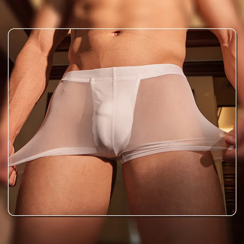 Men's black breathable nylon boxer briefs with free size fit and flexible waistband