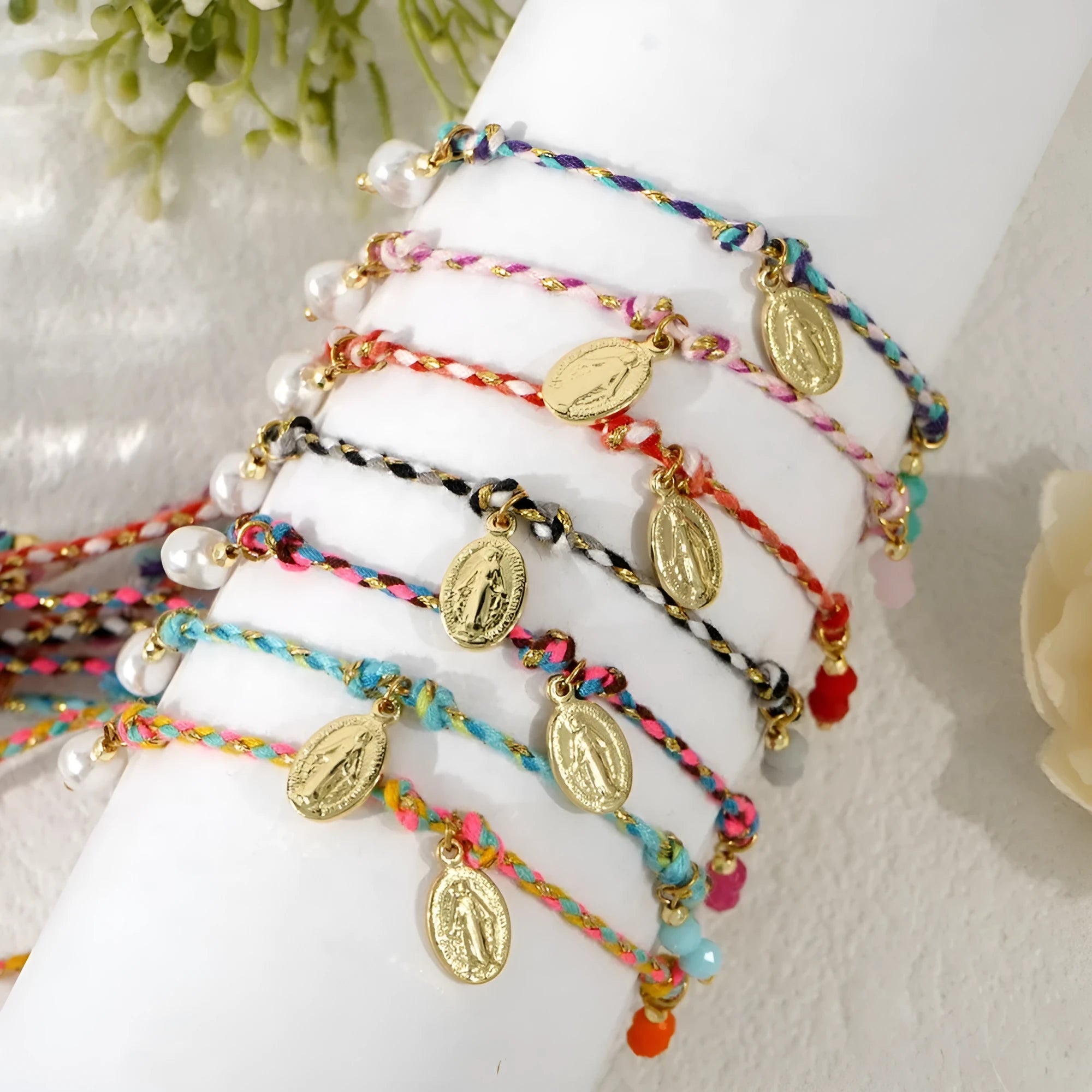 Colourful hand-woven braided rope ethnic style bracelet for women on wrist