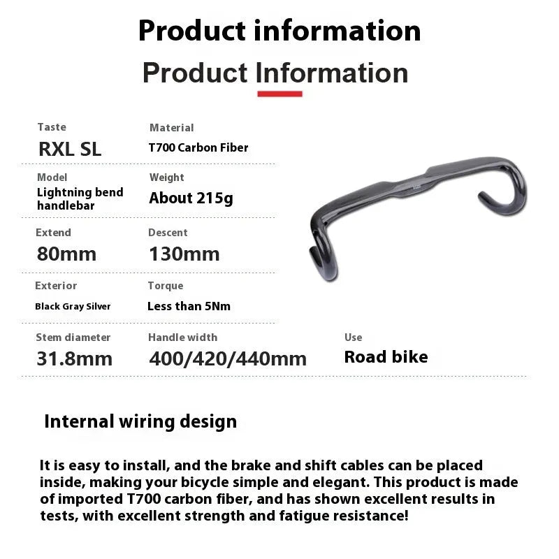 Carbon fibre road bicycle drop bar handle in black grey silver colour with UD finish options