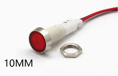 10mm stainless steel edge plastic indicator light with wire and flat metal bezel in multiple colours