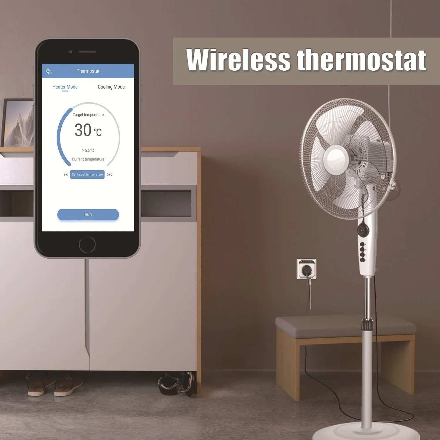 White Tuya smart WiFi temperature control switch socket with a separate temperature sensor probe.