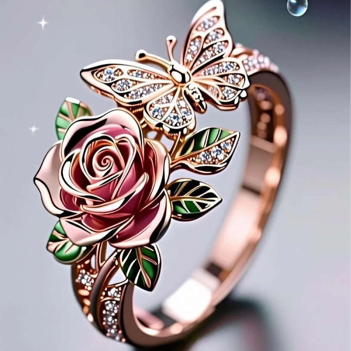 Fairy style butterfly ring with oil-treated finish and adjustable fitting