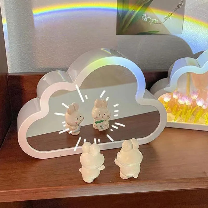 DIY tulip night lamp with mirror and LED light in pink colour on a desk