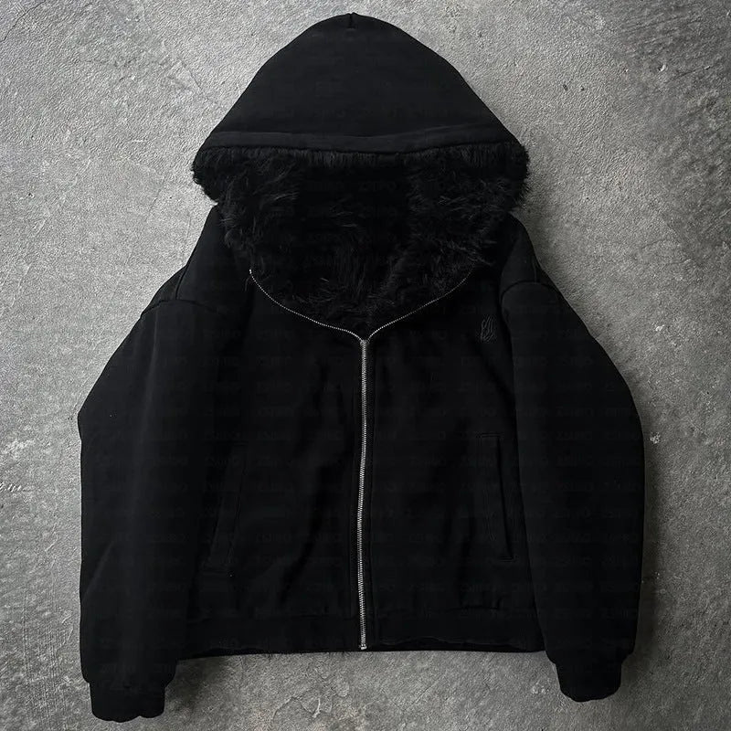 A casual loose-fit black or white polyester coat for men and women, cardigan style with long sleeves.