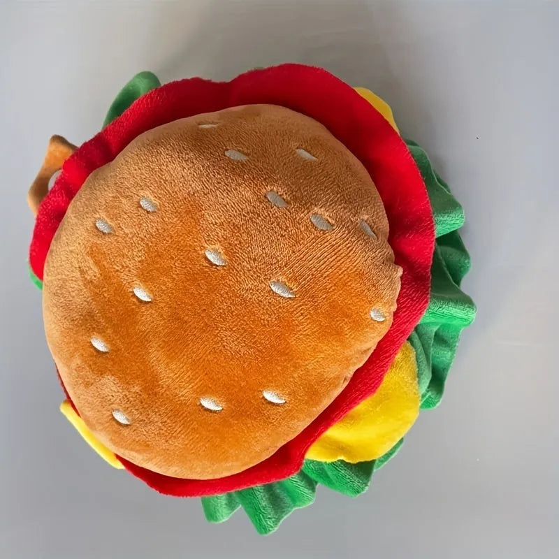 Cat wearing adjustable burger headdress collar in soft fabric for costume parties and photography