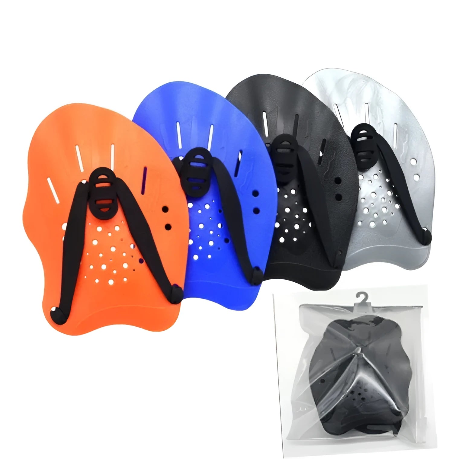 Silicone swimming training paddle aids for freestyle stroke technique in various colours and sizes