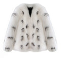Women's black and white faux fur raccoon coat with Korean slim-fit design and short length