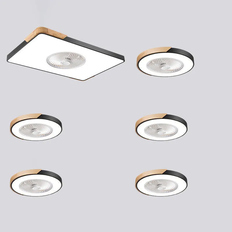 Nordic style ceiling fan with integrated light fixture in a solid wood frame