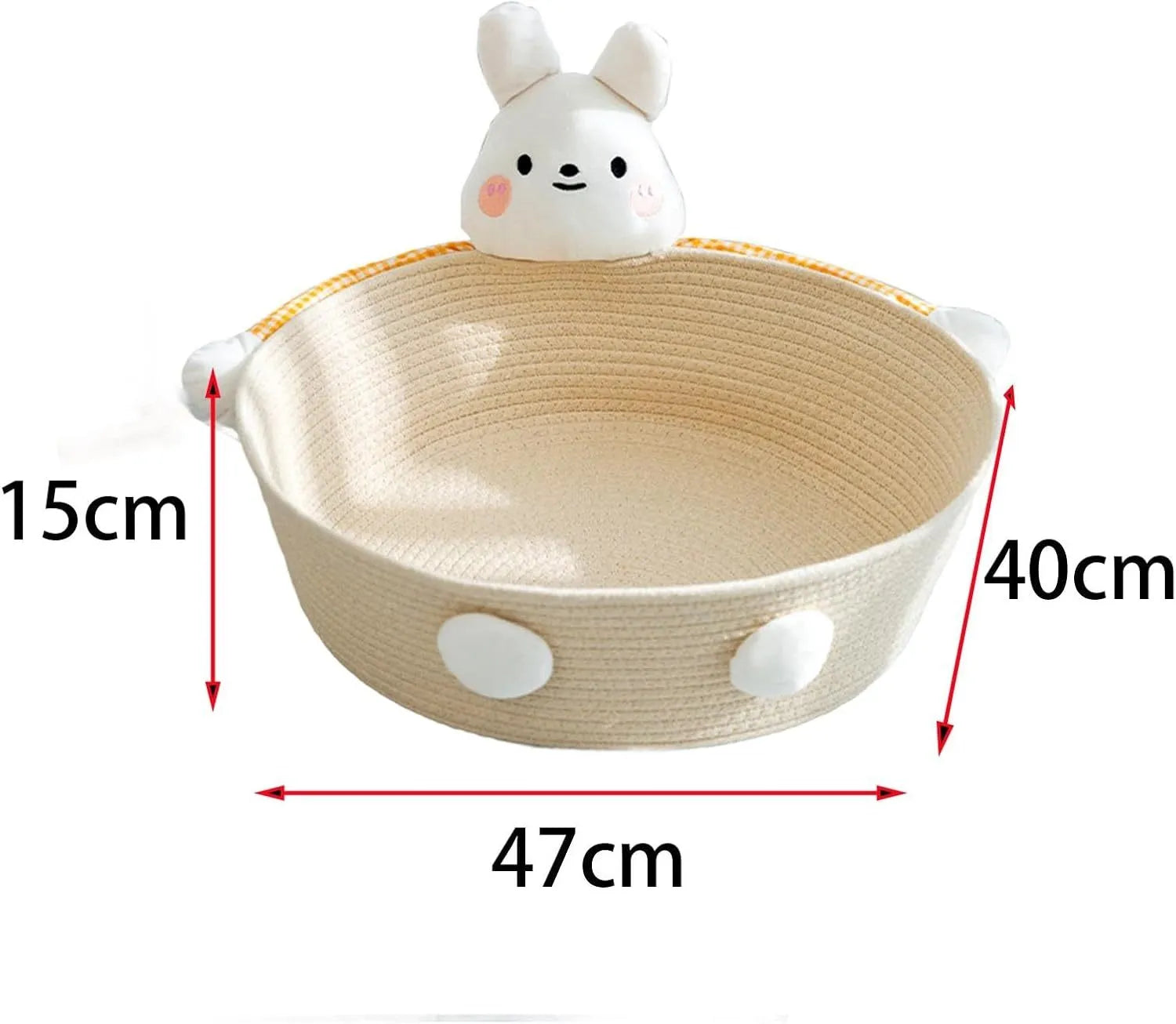 Woven cotton rope cat bed with integrated scratching surface in basket design