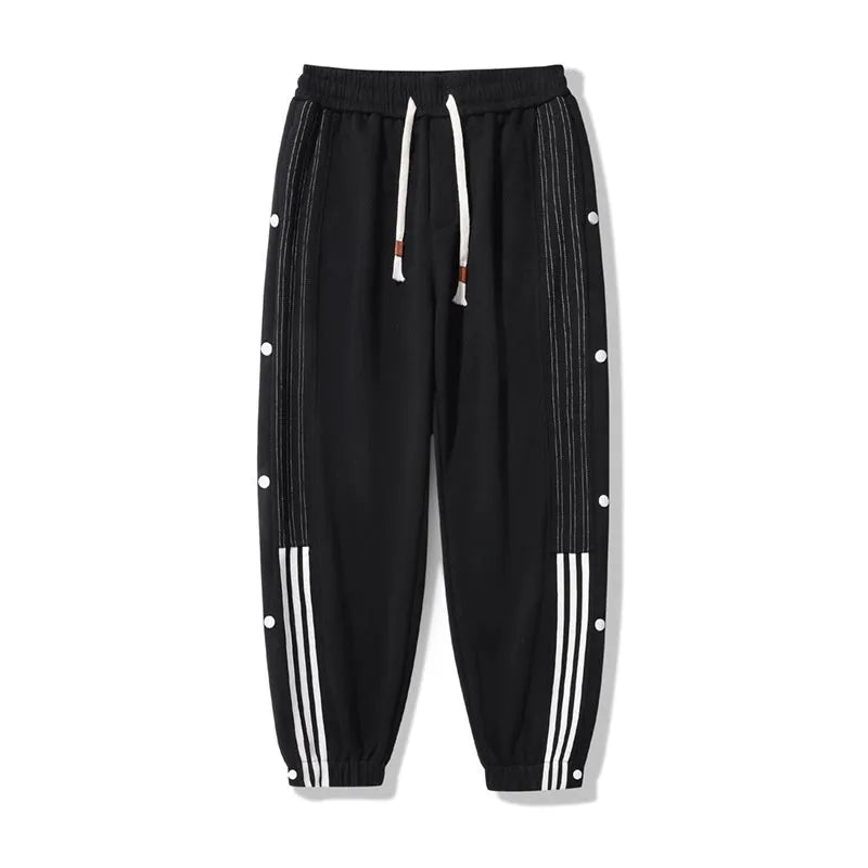 Men's black cotton blend sweatpants with belt and loose fit design for autumn sports wear