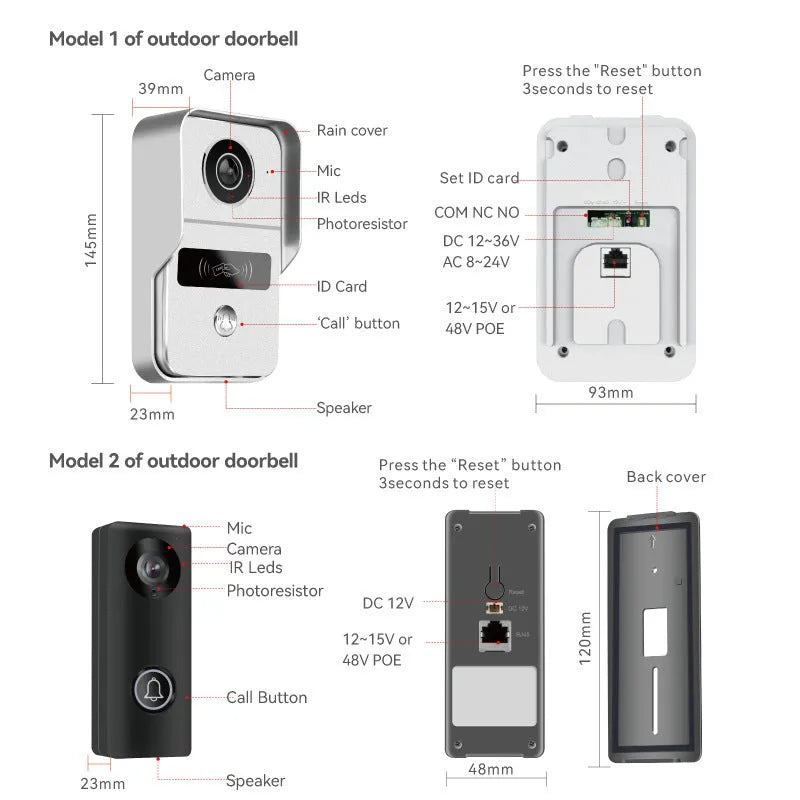 10 inch video intercom doorbell system with outdoor camera unit and indoor display