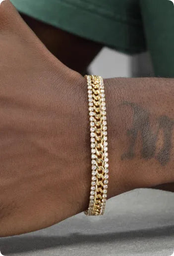 Gold tennis bracelet with hip hop styling for men and women