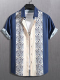 Men's plaid pattern short-sleeved shirt with lapel collar in loose fit regular cut cardigan style