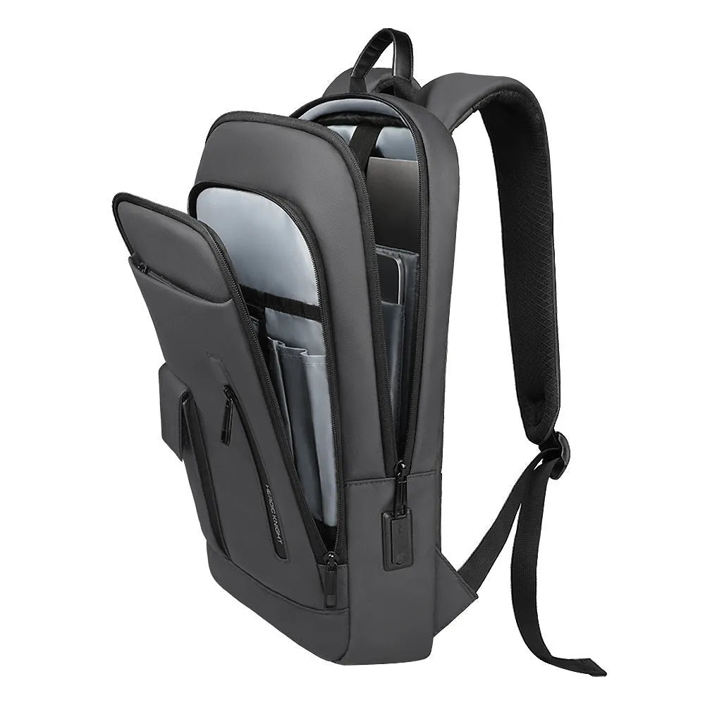 Lightweight oxford cloth men's backpack with sewing line detail in dark gray colour