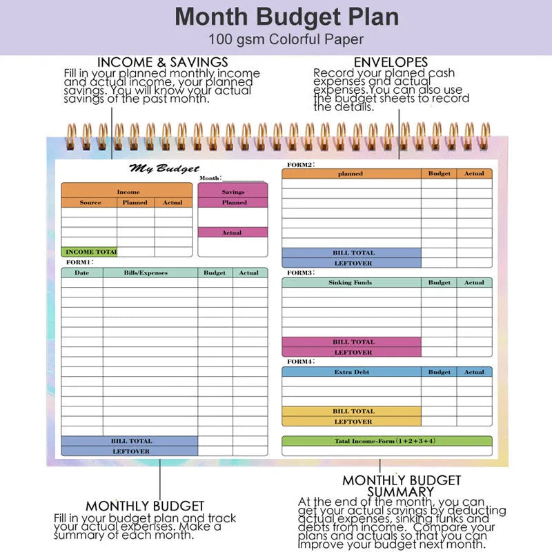 B5 wealth management notebook with spiral binding and PP cover for budget tallying and financial tracking