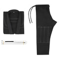 Cotton blend Brazilian Jiu-jitsu Gi uniform in black, includes top and trousers for training.
