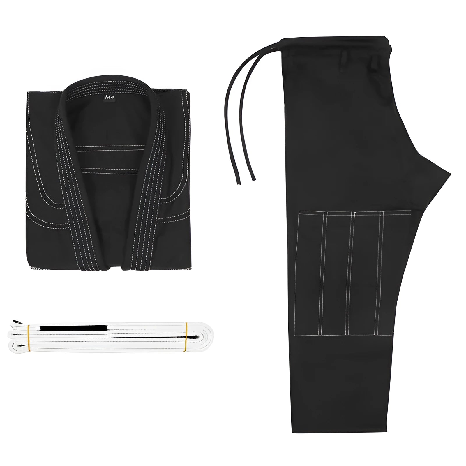 Cotton blend Brazilian Jiu-jitsu Gi uniform in black, includes top and trousers for training.