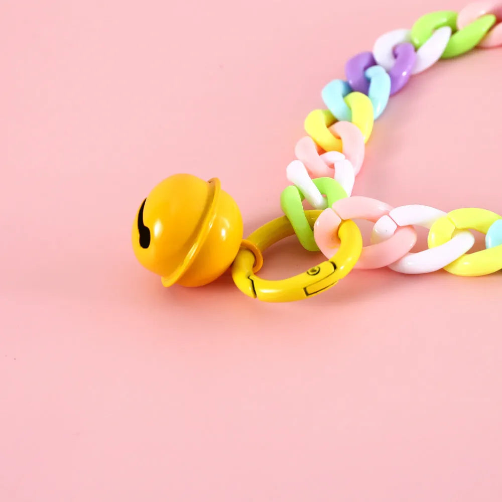 Macaron candy colour plastic pet collar in chain blue, pink, and mixed colours with adjustable S and M sizes