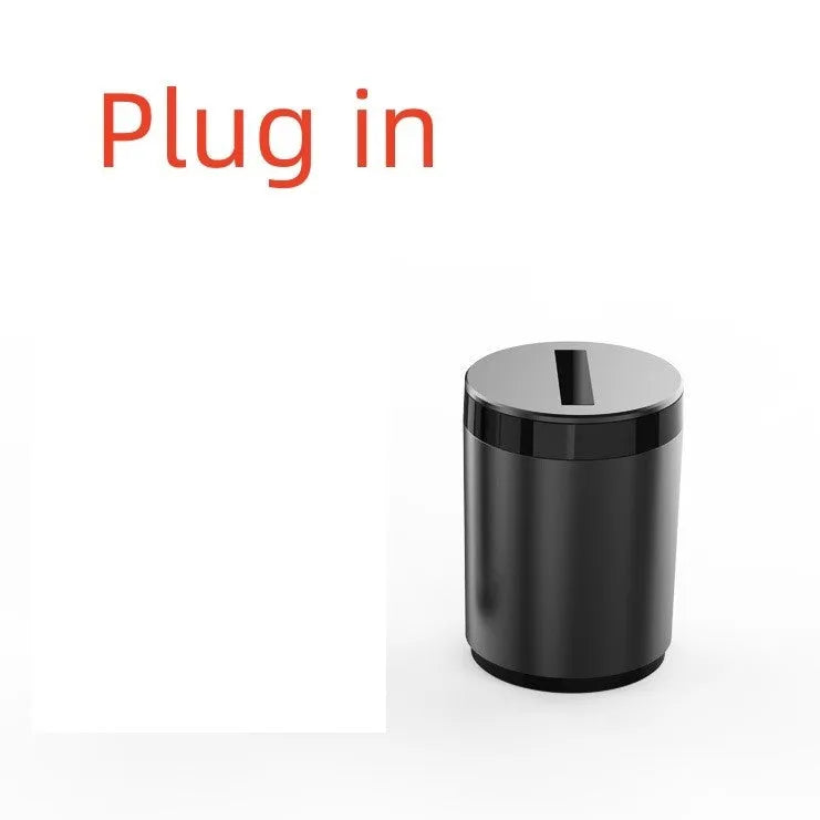 Grey aluminium intelligent induction ashtray with automatic opening lid for car use.