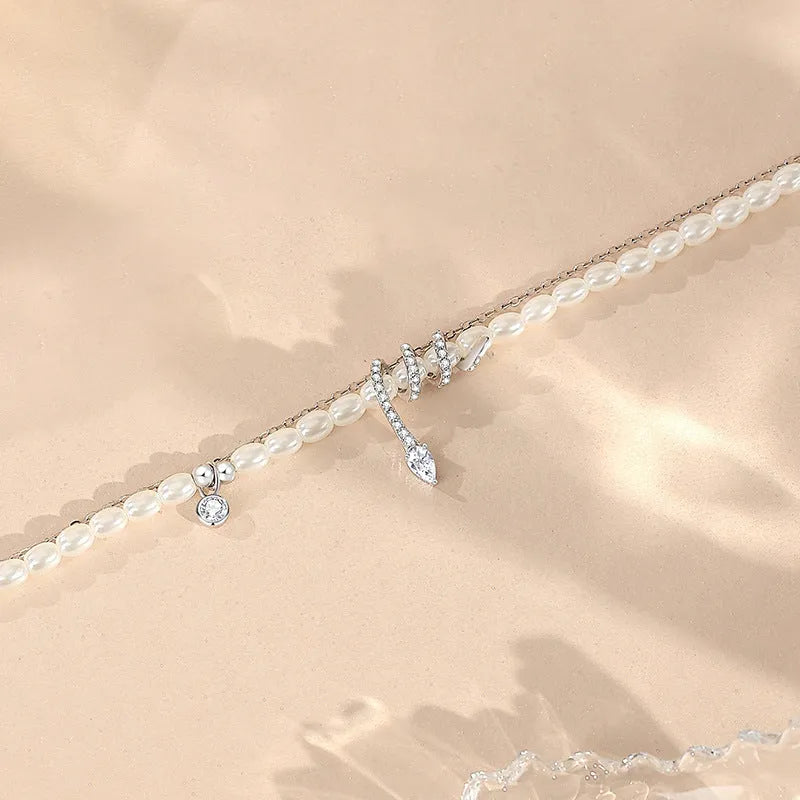 Women's snake beaded bracelet in 925 silver with electroplated gold or white gold finish